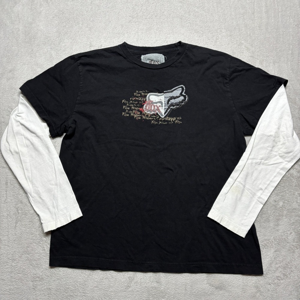 VTG Fox Racing Shirt Mens XL Double Layer Long Sleeve‎ T Shirt Grunge Y2K
